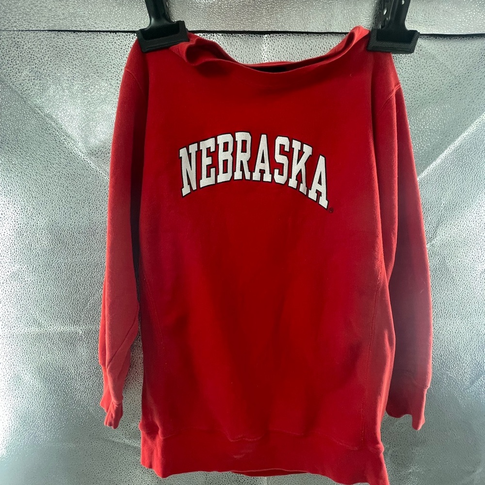 Bright Red Crew Neck Sweater with NEBRASKA Graphic